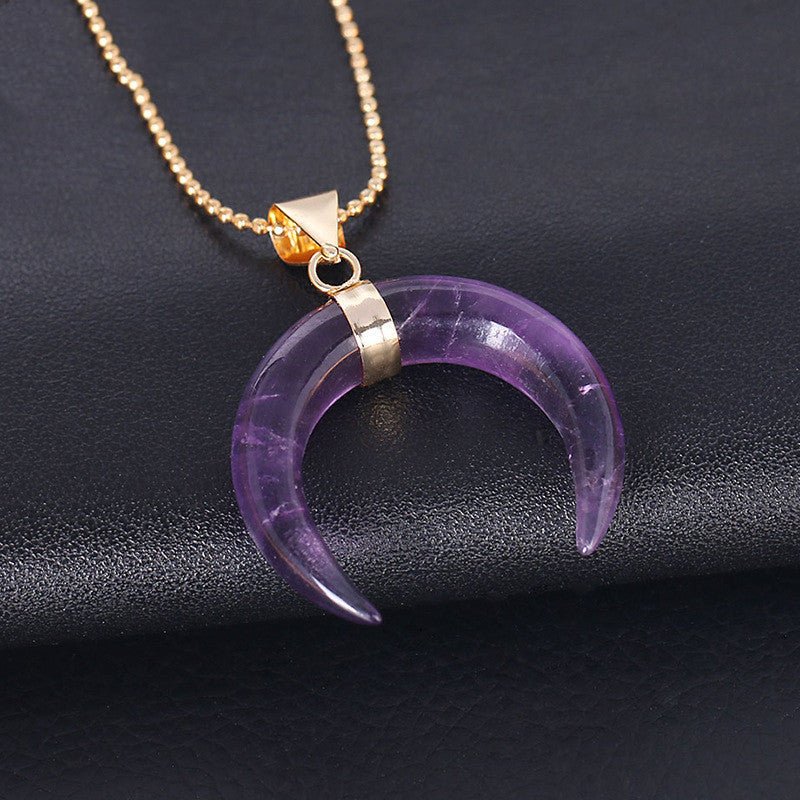 Semi - Precious Stone Moon Pendant Necklace - Iandy