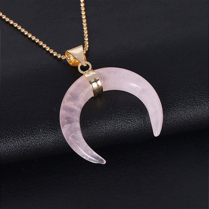 Semi - Precious Stone Moon Pendant Necklace - Iandy